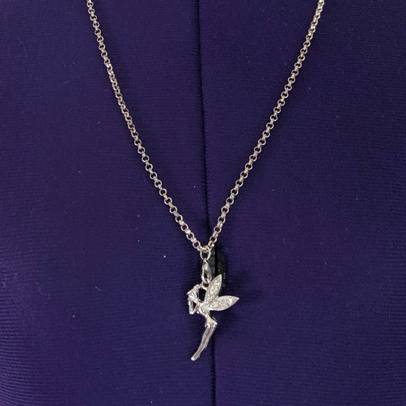 Tinkerbell Fairy Silver Rhinestone Necklace - Picture 3 of 12